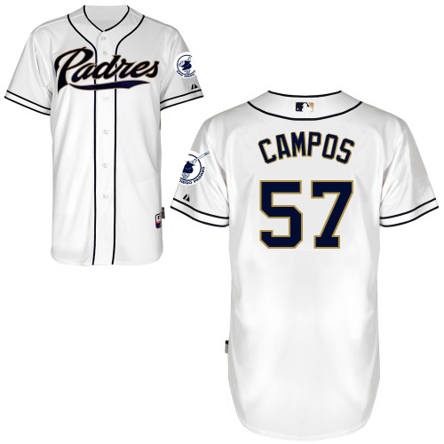 Leonel Campos #57 MLB Jersey-San Diego Padres Men's Authentic Home White Cool Base Baseball Jersey